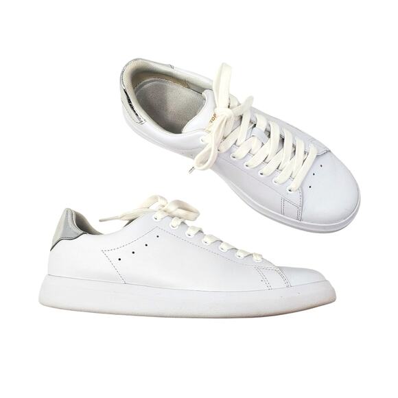 Tory Burch Howell Court Sneakers Leather White Silver Lace-Up 79646 101 Size 7 - Picture 1 of 10